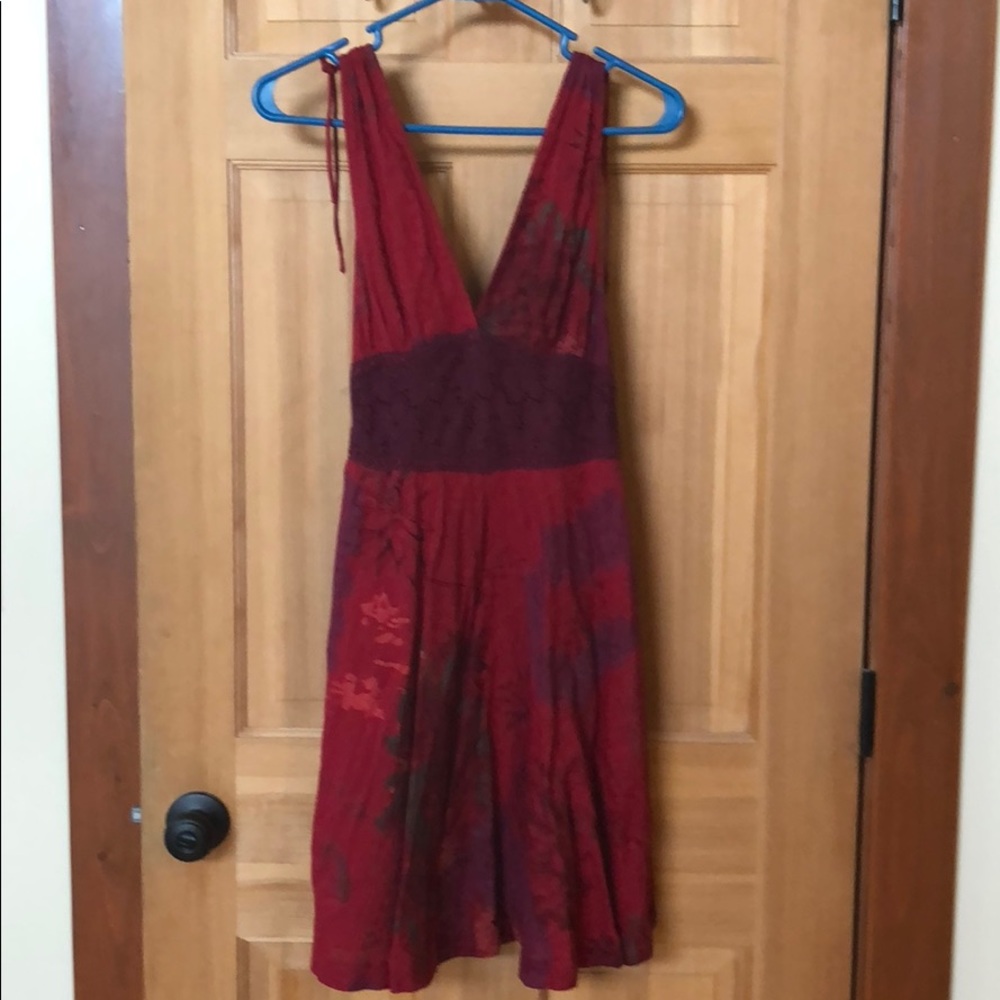 Free People cotton, deep-v mini dress